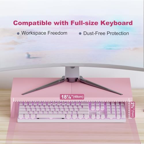 TEAMIX 2 Pack Pink Monitor Riser-20L inch, Cute Monitor Stand for Desk, Wood Sturdy TV/Screen/PC/Printer/Laptop Riser, C