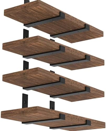 WEKIS Shelf Bracket, Heavy Duty Floating Shelf Brackets 10-Inch Long, 8-Pack Brackets for Shelves, Black Coated J Shape 
