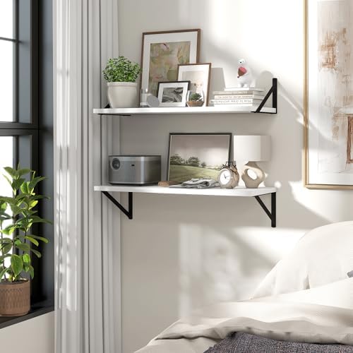 Marsmiles Deep Floating Shelves, 30'' x 12'' White Wood Shelves Set of 2