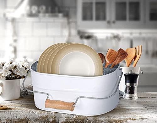 Alpha Living Home 4-Compartment Flatware Caddy, White Metal Cutlery Holder