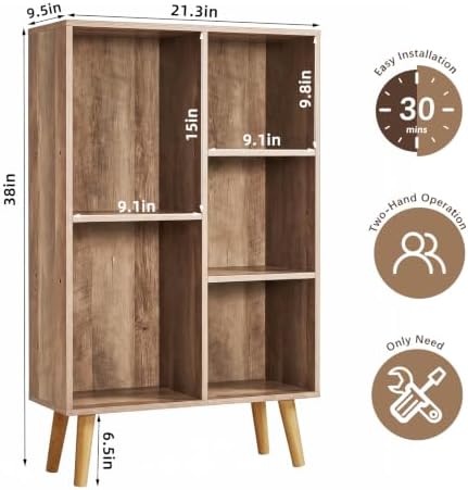 YAHARBO Small Yellow Narrow Bookshelf,4 Tier Modern Bookcase with Legs,Bookshelves Wood Storage Shelf,Rustic Book Shelve