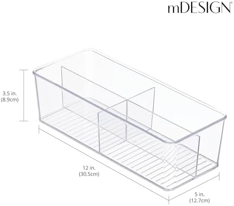 mDesign Plastic Kitchen Cabinet Storage Organizer Bin Box - 4 Divided Sections for Pantry Shelves, Countertops, Island, 