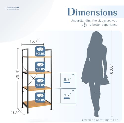 DUMOS 4 Tiers Open Bookshelf, Classic Freestanding Tall Display Shelf, Multifunctional Storage Organizer Rack for Living