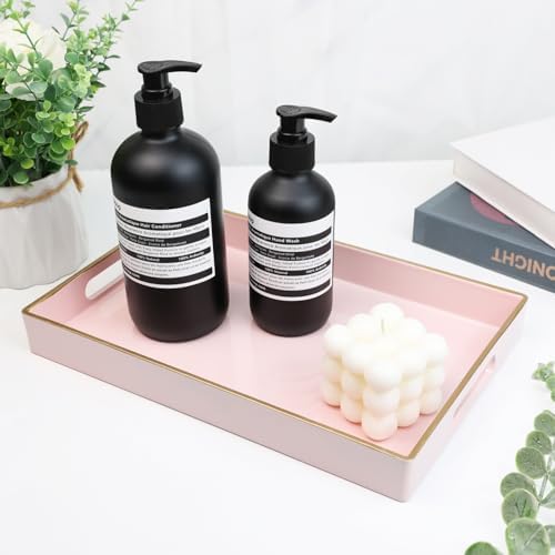 Spsyrine Pink Bathroom Vanity Tray with Handles for Dresser Tops