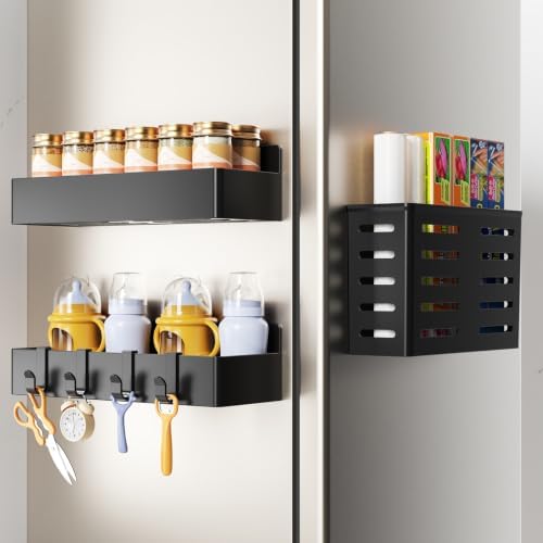 Mystozer Magnetic Spice Rack for Refrigerator Black, 3 Pack