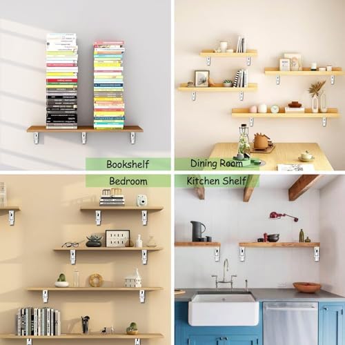 Folding Shelf Brackets, 16 Inch 4 Pcs Heavy Duty Wall Mounted Collapsible Triangle Shelf Bracket for Folding Wall Table,