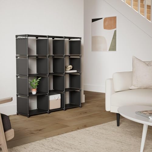Mavivegue Book Shelf, 12 Cube Storage Organizer, DIY Bookcase, Metal Bookshelf,Tall Book case for Bedroom, Living Room,O