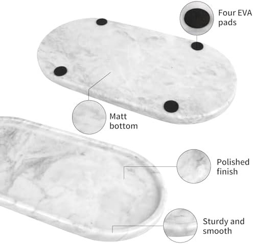 Oval Marble Bathroom Vanity Tray, Light Grey, 12" x 6" x 0.8"