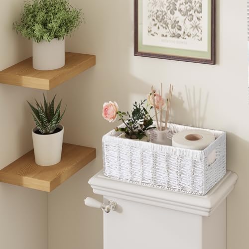 Vagusicc Wicker Storage Basket, Set of 2 Hand-Woven Paper Rope Wicker Baskets for Organizing Decor Storage Bins for Coun