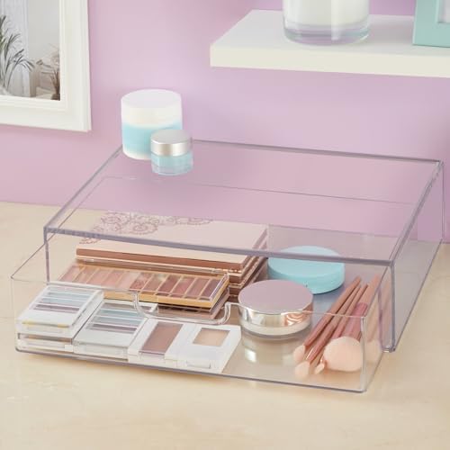STORi STAX Plastic Stackable Organizer Drawer in Clear | 12.5-inches Wide | Organize Office Desk Accessories and Sort Letter-Size Paper | Made in USA (Pack of 3)