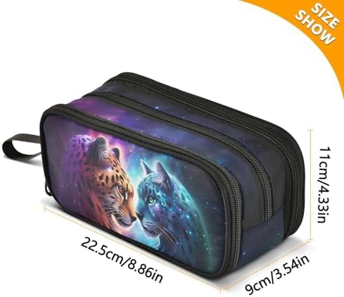 Cheetah Tiger Galaxy Pencil Case Box Boys Girls Large Pencil Pouch Zipper Compartments Big Capacity Stationery Pen Bag Organizer for Kids Teens Adults School Office