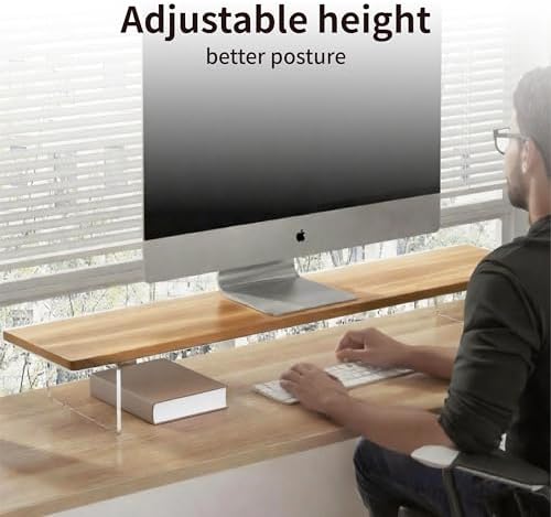 Wood Monitor Stand Riser with Acrylic Legs, Computer Screen Stand Desk Organizer, 31.5 x 7.9 x 3.1 inch, Hold up to 66 l