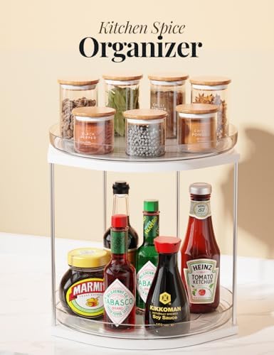 2 Pack 2 Tier Lazy Susan Turntable Organizer – 9.05” Rotating Spice Rack Organizer for Cabinet, Pantry, Tabletop & Count