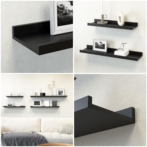 Boswillon Floating Shelves Set of 2, Long Wall Shelf with Lip, 72in, Black
