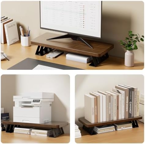 Monitor Stand - 24 Inch Wood Monitor Stand Riser, 220 Pounds Load Capacity Desk Monitor Riser for Laptop/PC/Printer, Des
