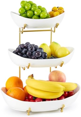 3 Tier Fruit Basket, Ceramic Fruit Bowl for Kitchen Counter 2