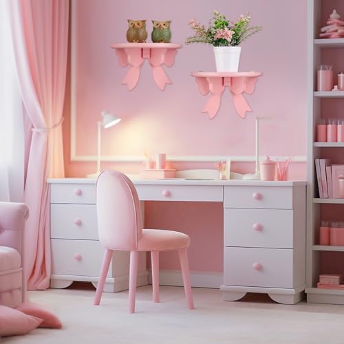 Pinkunn 2 Pcs Bow Floating Shelves Kawaii Shelf Book Stand, Pink