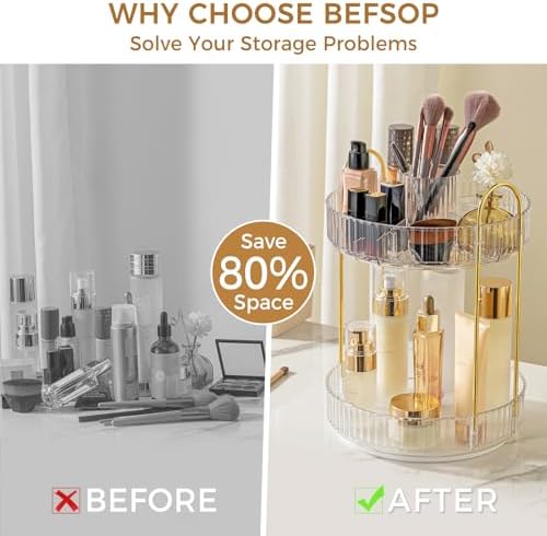 360° Rotating Makeup Organizer, Upgraded 2 Tier Skincare Perfume Organizers for Women, Bathroom Organizer Countertop, Cl