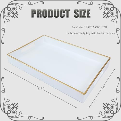 Spsyrine White Bathroom Vanity Tray with Handles for Dresser Tops