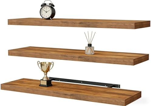 Vervida® Rustic Brown Floating Wall Shelves 47.2in Set of 3 Storage Hidden