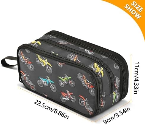 Fisyme Motocross Dirt Bike Black Pencil Case Large Capacity Pen Box Makeup Pouch Holder Organizer Stationery Bag for School Office College Traval