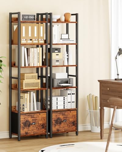 Furologee 6 Tier Bookshelf Set of 2,Industrial Bookshelves and Bookcases