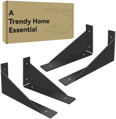 BRATA 8 Inch Shelf Brackets, Black, 4 Pack, Wall Shelving Brackets