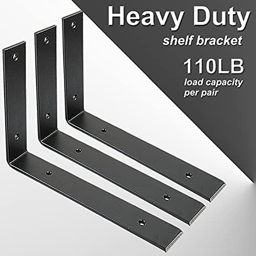 Shelf Brackets 10 Inch Wall L Brackets 8PCS Heavy Duty for Shelves Metal Black Rustic Industrial Brackets for DIY Openin