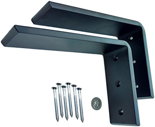 Dmax Heavy Duty L Brackets Black Steel 6" x 8" Hidden Countertop Support Brackets | 3/8" Thick, Holds 150 lbs | Floating