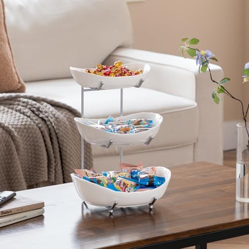 HBlife 3 Tier Fruit Bowl, Ceramic Fruit Basket for Kitchen Counter