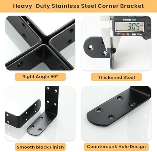 Alise Black 4 Pcs L Brackets, Small Corner Brackets for Wood Furniture