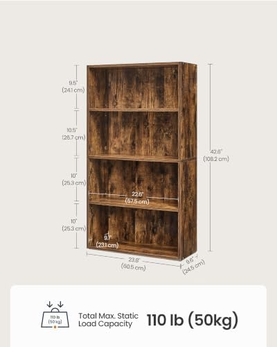 SONGMICS HOME 4-Tier Bookshelf, Narrow Shelving Unit