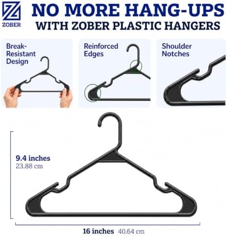 Zober Black Plastic Hangers 50 Pack, Clothes Hangers Plastic