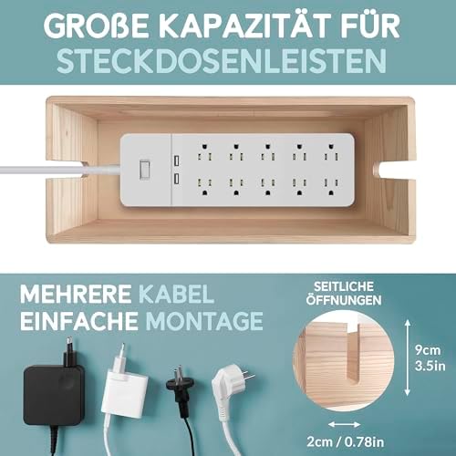 NATURE SUPPLIES Set of Two Natural Wood Cable Management Box, Large and Medium Cord Organizer to Hide Wires and Power St