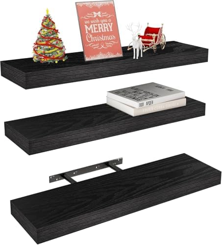 Vervida® Black Floating Wall Shelves Set of 3 Decor Storage Hidden