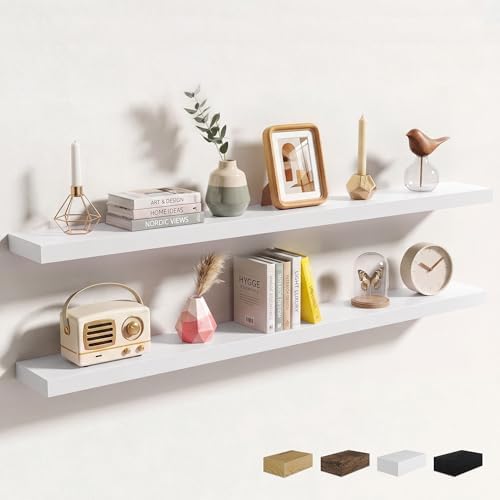 Axeman 55Inch Floating Shelves for Wall, 2 Packs, Invisible Brackets, White