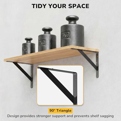 12 Pack 8 Inch Heavy Duty Shelf Bracket, Wall Shelf L Brackets for Floating Shelves, 250 LBS Max Load, Mounting Hardware