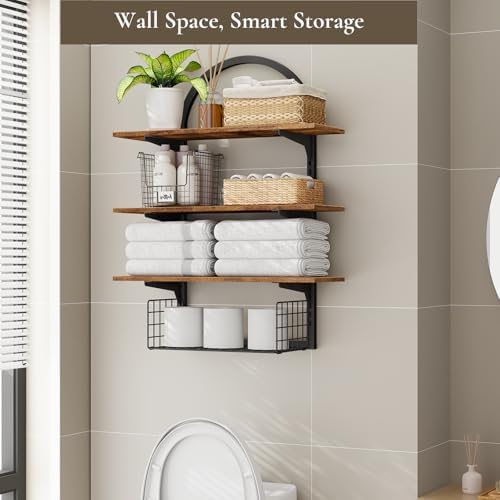 Floating Shelves Bathroom with Storage Basket,Decorative Wall Shelf