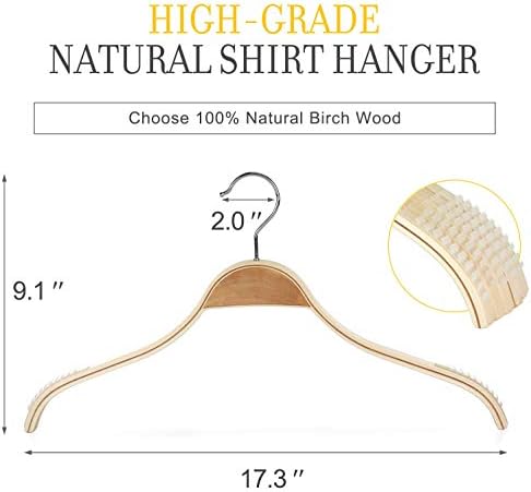 TOPIA HANGER Slim Natural Wood Hangers with Extra Soft Non-Slip Rubber Grips, 18-Pack High-Grade Fashion Hanger No Shoulder Bump for Sweater, Camisole, Jacket, Dress, Coat -CT16N