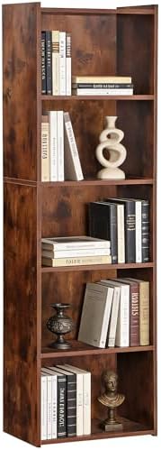 Nouva 5-Tier Bookcase, Freestanding Wood Open Bookshelf Storage Rack for CDs Movies Books, Book Organizer Shelves for Be