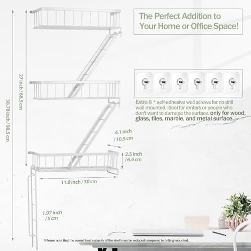 SweetSage Fire Escape Shelf - 3 Tier White Wall Display Floating Shelves, Metal Decorative Shelving for Bedroom, Home Dé