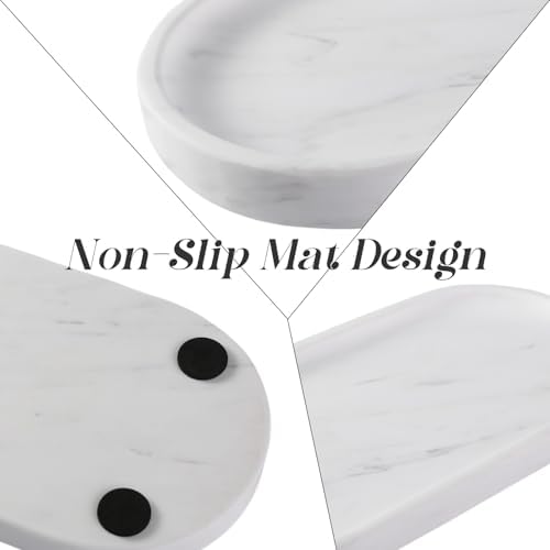 Koville White Marble Oval Tray for Bathroom Countertop, 10" x 5" Natural Marble Vanity Trays, Stone Perfume Organizer Tr