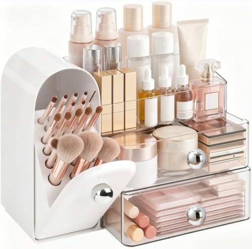 Makeup Organizer with Makeup Brush Holder, Vanity Organizer Large Cosmetic Display Cases, Skincare Organizers and Bathro