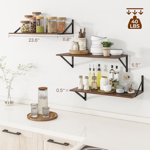 Heimlove 24W x 12D Deep Floating Shelves Set of 3 Walnut