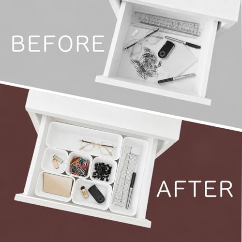 8-Piece Felt Desk Drawer Organizer Tray Set in 4-Sizes, White