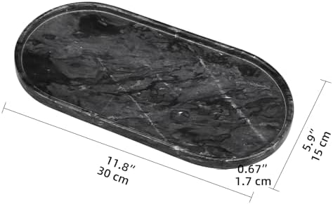 Oval Marble Bathroom Vanity Tray, Dark Grey, 12" x 6" x 0.8"
