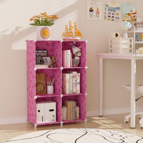 UNKU 6 Cube Storage Organizer, Closet Organizer Storage Shelves,Pink