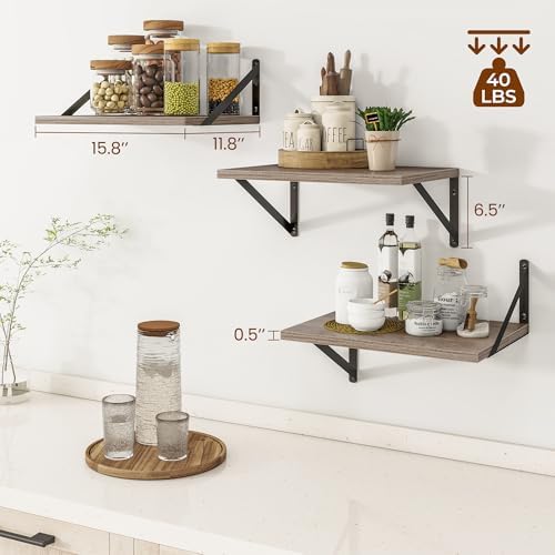 Heimlove 16W x 12D Deep Floating Shelves Set of 3 Grey