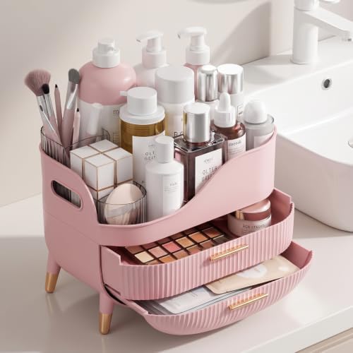 Pajiriona Makeup Organizer and Skincare Organizer with 2 Drawers and Handle