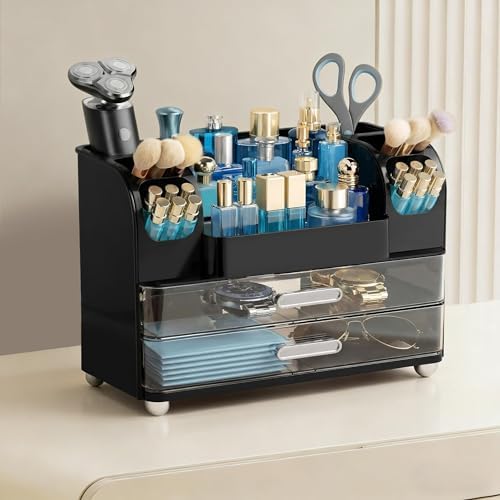 HBlife Makeup Organizer for Vanity with Brush Holder, Cologne Organizer for Men, Large Bathroom Countertop Cosmetic Orga
